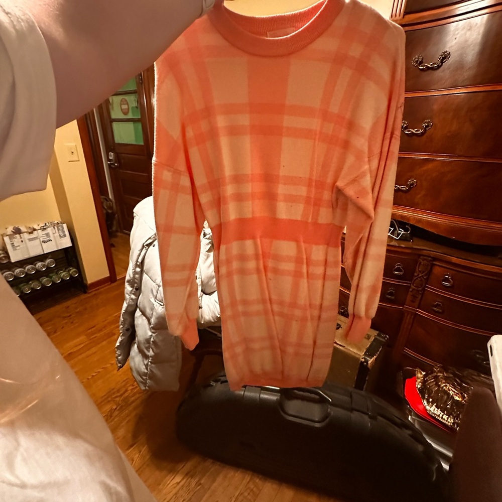 Plaid pink and Cream Sweater Dress